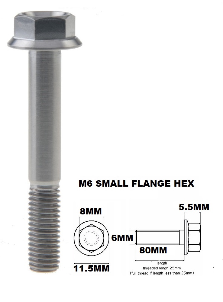 M6X80MM 1.00 THREAD PITCH TITANIUM FLANGE 8MM HEX BOLT GRADE 5